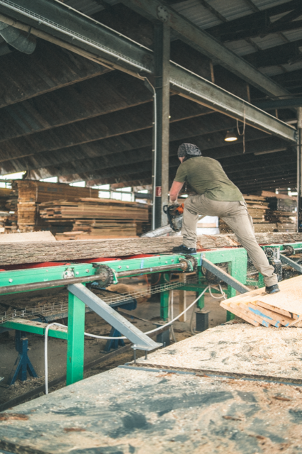 Holzbearbeitungsmechaniker im Sägewerk bei der Bearbeitung der Holzschnitte